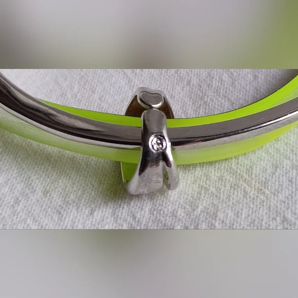 Alexis Bittar Silver and Acid Green Lucite Double Bangle - Picture 2 of 3